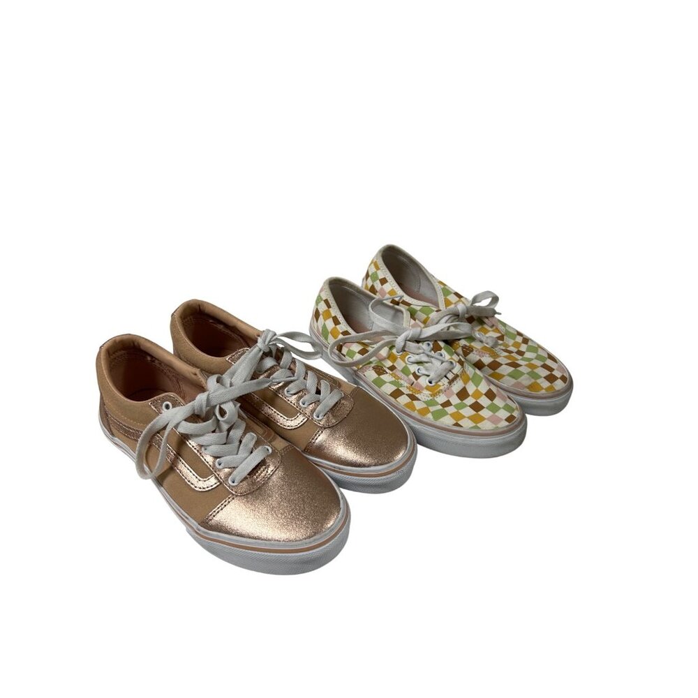 LOT OF 2 PAIRS VANS GIRLS CHECKERBOARD/ROSE GOLD SHOES SIZE 3